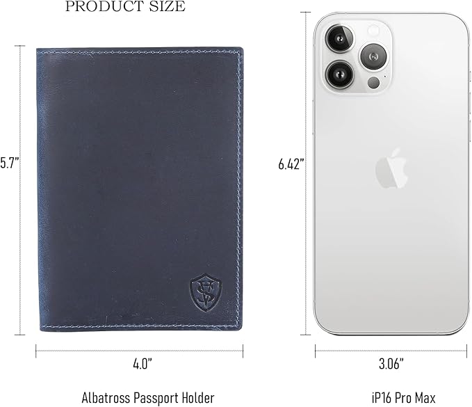 STAR VISTA Albatross Leather Travel Passport Holder, Minimalist Design, Full Grain Leather Case for Women and Men - Slim Passport Wallet, Bifold, RFID Blocking, Navy Blue