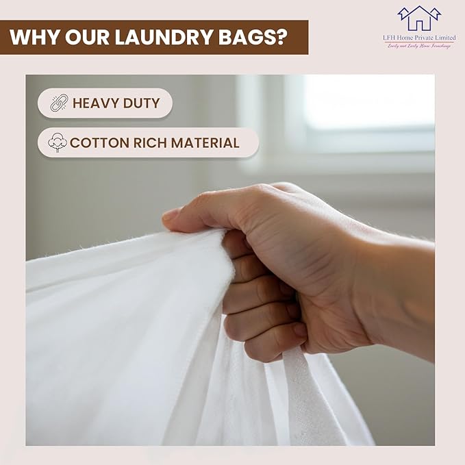 LFH Home Cotton Canvas Large Laundry Bag with Handle, Heavy Duty Drawstring Closure Washable Laundry Bags, School Travel, Home, Hotel, College Dorm, Organizer Sack, Toy Clothes 28x36 (Pack of 2)-White