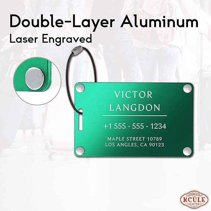Personalized Luggage Tags for Suitcases - Aluminum Custom Luggage Tags for Backpacks & Bags, Sturdy, Waterproof & Heavy Duty (Green/Card-Sized)