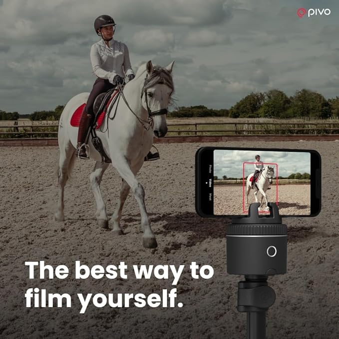 Pivo Equestrian Silver Essential Pack, Auto Face, Body, Horse Phone Tracking Holder, Ai-Powered 360° Rotation, Remote Control for Hands-Free Video Recording with Smart Mount, Travel Case & Tripod