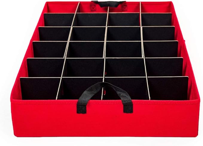 Santa's Bags [Christmas Ornament Storage Box with Dividers] - (Holds 48 Ornaments up to 4 Inches in Diameter) | Acid-Free Removable Trays with Separators | 2 Removable Trays