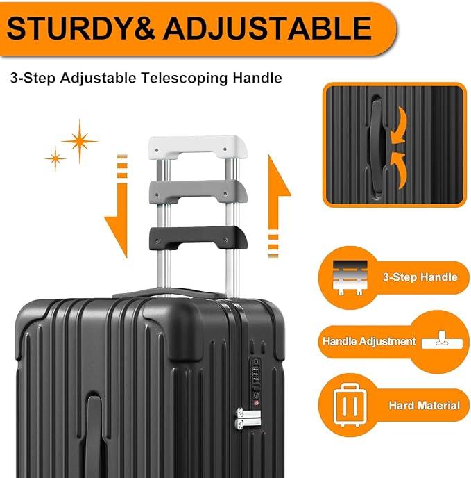 Krute Carry on Luggage PC+ABS Suitcases with Double Spinner Wheels 22x14x9 Airline Approved Luggage with TSA Lock 20 Inch (Black)