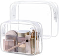 PACKISM TSA Approved Toiletry Bag - Clear Makeup Bags in 2 Size, Durable with Supporting Frame, Perfect for Travel Essentials, Carry-on Airport Airline Compliant Bag, White