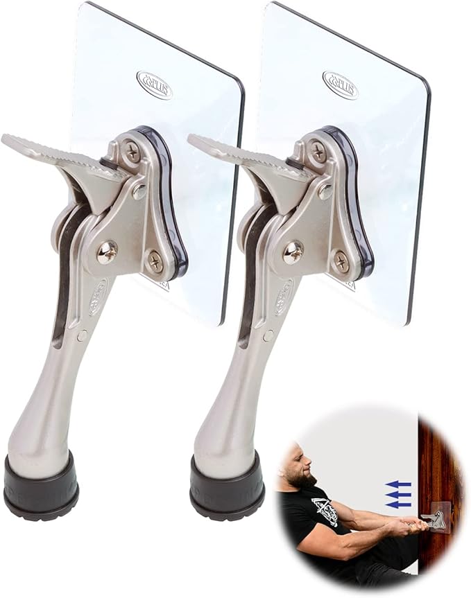 Door Stopper with Adhesive Bracket Stickers, No Drilling or Tools Needed, Available for All Doors, Door Holder, Heavy Door Stop, KickDown Door Stoppers by HASHI (Satin Nickel/Bracket 2pack)
