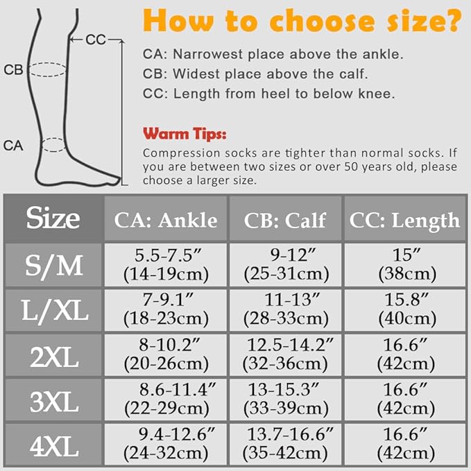 CASMON 2 Pairs Zipper Compression Socks for Women & Men, 15-20 mmHg Closed Toe Knee High Support Sock with Zipper for Varicose Vein Edema