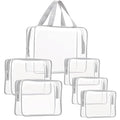 6Pcs Crystal Clear PVC Travel Toiletry Bag Kit for Women Men, Waterproof Vinyl Packing Organizer Storage Bags with Zipper Handle Straps, Cosmetic Pouch Carry on Airport Airline Compliant Bag Handbag