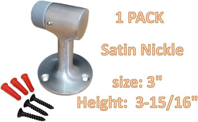 QCAA Solid Brass Door Stop, 3" Height, Satin NKL, 1 Pack, Made in Taiwan