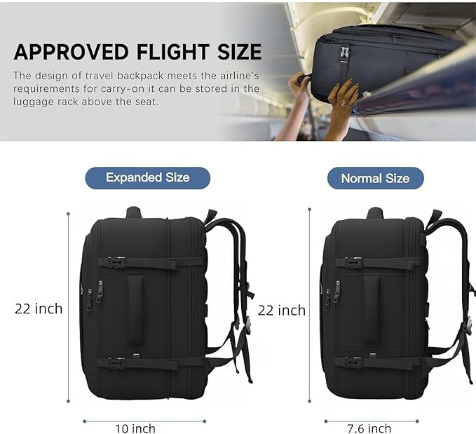 55L Carry On Backpack, Extra Large Travel Backpack for Men & Women, Expandable 60L Big Capacity Bag For Airplanes, Travel Gifts for Men Women, Fits 18.4 Inch Laptop, Luggage Suitcase Daypack, Black