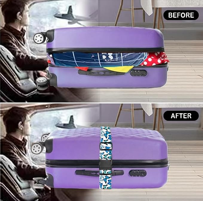 Luggage Straps for Suitcases Travel Belt Accessories, Cute Suitcase Strap, Adjustable Luggage Belt Strap, Heavy Duty with Quick-Release Buckle Luggage Strap Cute Butterfly