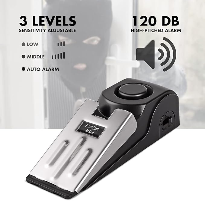 Door Stop Alarm, Door Stopper Security for Home Travel Apartment with 120DB Siren Portable Safety Tool 2 Pack