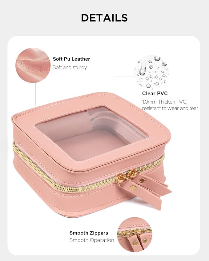 Small Clear Makup Bag, Clear Cosmetic Bags with Zipper Waterproof Small Travel Cosmetic Case Cute Make Up Pouch Mini Car Essentials for Women Travel Car Organizer (Mini Pink)