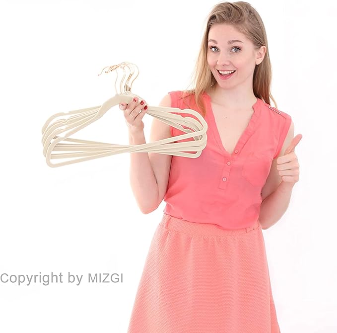 MIZGI Premium Velvet Hangers (60 Pack) Heavy Duty - Non Slip Felt Hangers - Velvet Suit Hanger Ivory - Rose Gold Hooks,Space Saving Clothes Hanger