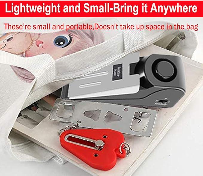 MBBEST Portable Door Lock & Door Stop Alarm,Dual Protection Security Devices Pocket Door Stopper Self Defensey Tools for Hotel Travel Home Apartment House, Red/Black