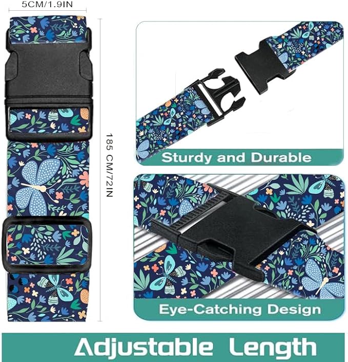 Luggage Straps for Suitcases Travel Belt Accessories, Cute Suitcase Strap, Adjustable Luggage Belt Strap, Heavy Duty with Quick-Release Buckle Luggage Strap Boho Dragonfly