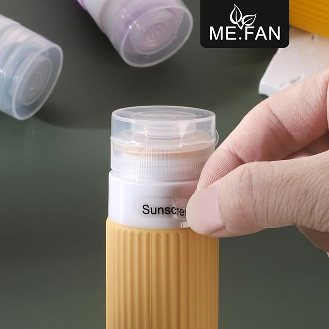 ME.FAN Travel Bottles for Toiletries, TSA Approved 3oz Silicone Journey Size Containers, Portable Split Bottle for Conditioner, Shampoo, Lotion- 4 Pack Bright