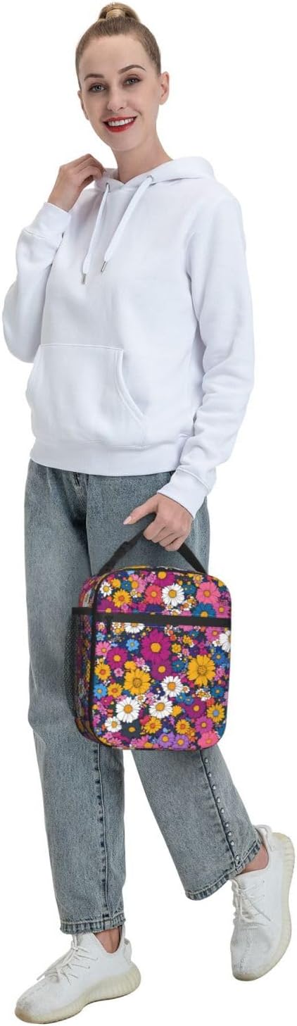 Floral Insulated Lunch Box for Women Men Floral Lunch Bag for Travel,or Fishing Polyester Floral Lunch Box