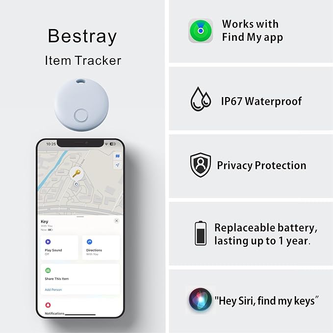 Air Tracker 4 Pack, Smart Bluetooth Tracker Works with Apple Find My (iOS Only), Item Finder Trakcer Tag Locator for Keys, Luggage, Backpack, IP67 Waterproof, Blue