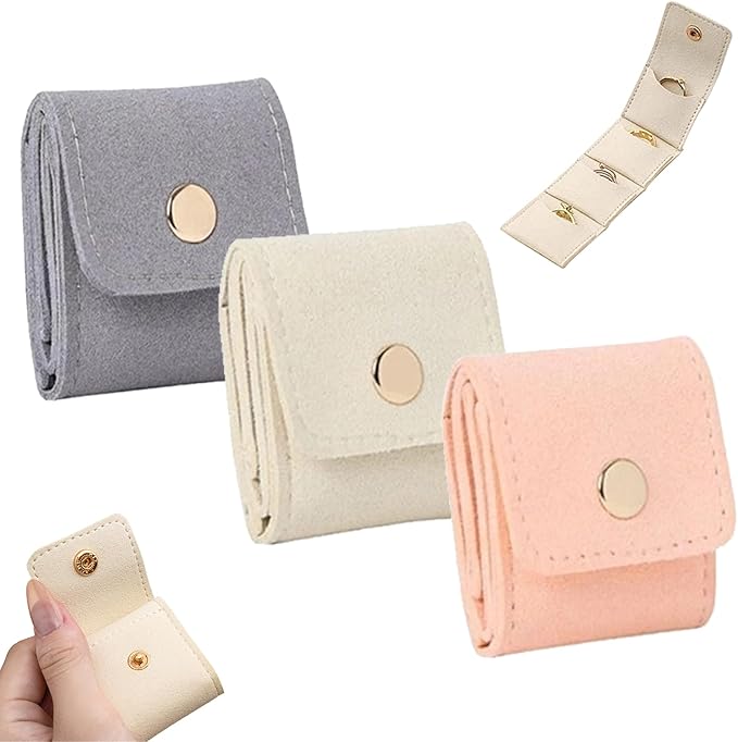 Mini Travel Jewelry Bag - Small Foldable Jewelry Case & Organizer Pouch with Snap Closure, Soft Fabric for Tangle-Free Necklaces Rings Earrings, Portable Storage Holder for Women Gift (Pink x 1)