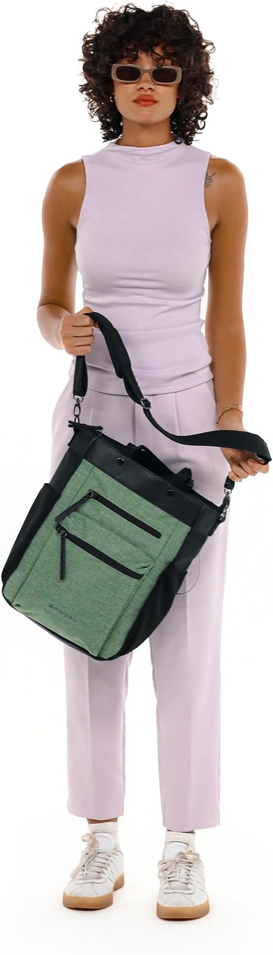 Sherpani Soleil, Anti Theft Convertible Backpack, 3 in 1 Tote Bag, Crossbody Bag, Cross Body Purse, 18L Travel Backpack for Women, RFID Protection, Metal Hardware Fits 13” Laptop (Basil Pro)