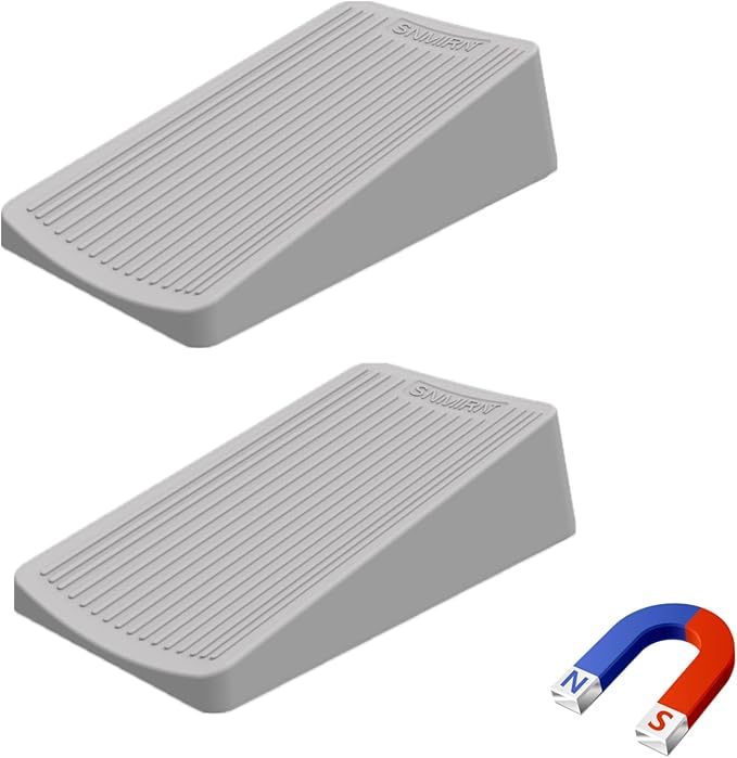 Premium Rubber Door Stop - Large Door Stopper Wedge,Anti-Slip Design, Automatically Fixed,Works On All Floor Types and Carpet Heavy Duty Door (2 Pack, Gray)