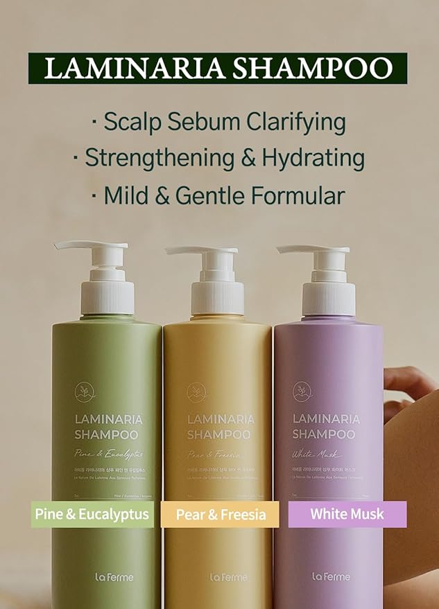 laferme Laminaria Shampoo with Organic Ingredient, Korean Clarifying Shampoo, Hydrating for Dry Hair, Strengthening for Weak Hair, Sulfate & Paraben-Free, for Women & Men,16.9 FL. OZ, Pear & Freesia