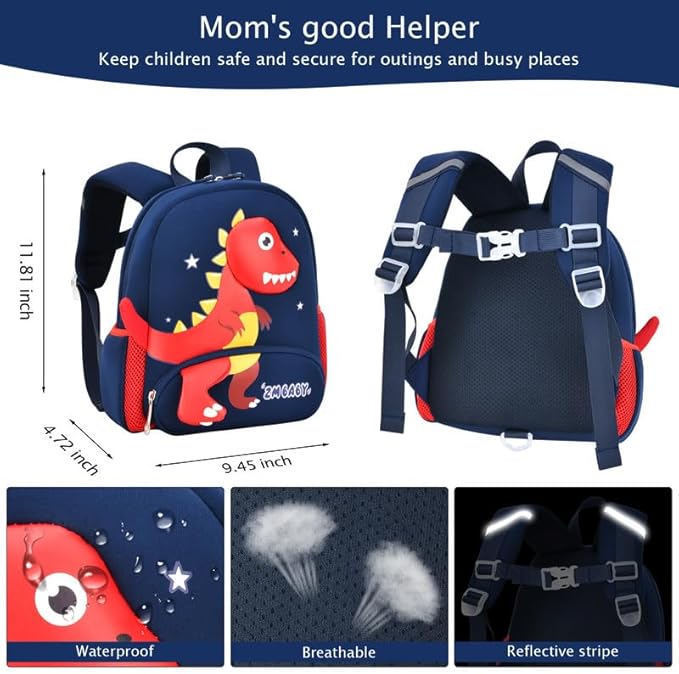 Padgene Toddler Backpacks Kids Preschool Backpack Waterproof Neoprene Animal Schoolbag Lunch backpack 3D Cartoon Mini Travel Bag for Boys Girls Ages 3-5
