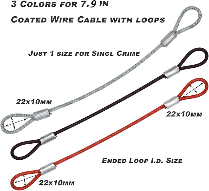 15 pcs 7.9 inch(20cm) 3mm Thickness Stainless Steel Wire Cable with Loops Vinyl Cover Coated Short Rope Lanyard Lock Safety Tether Chains,Red