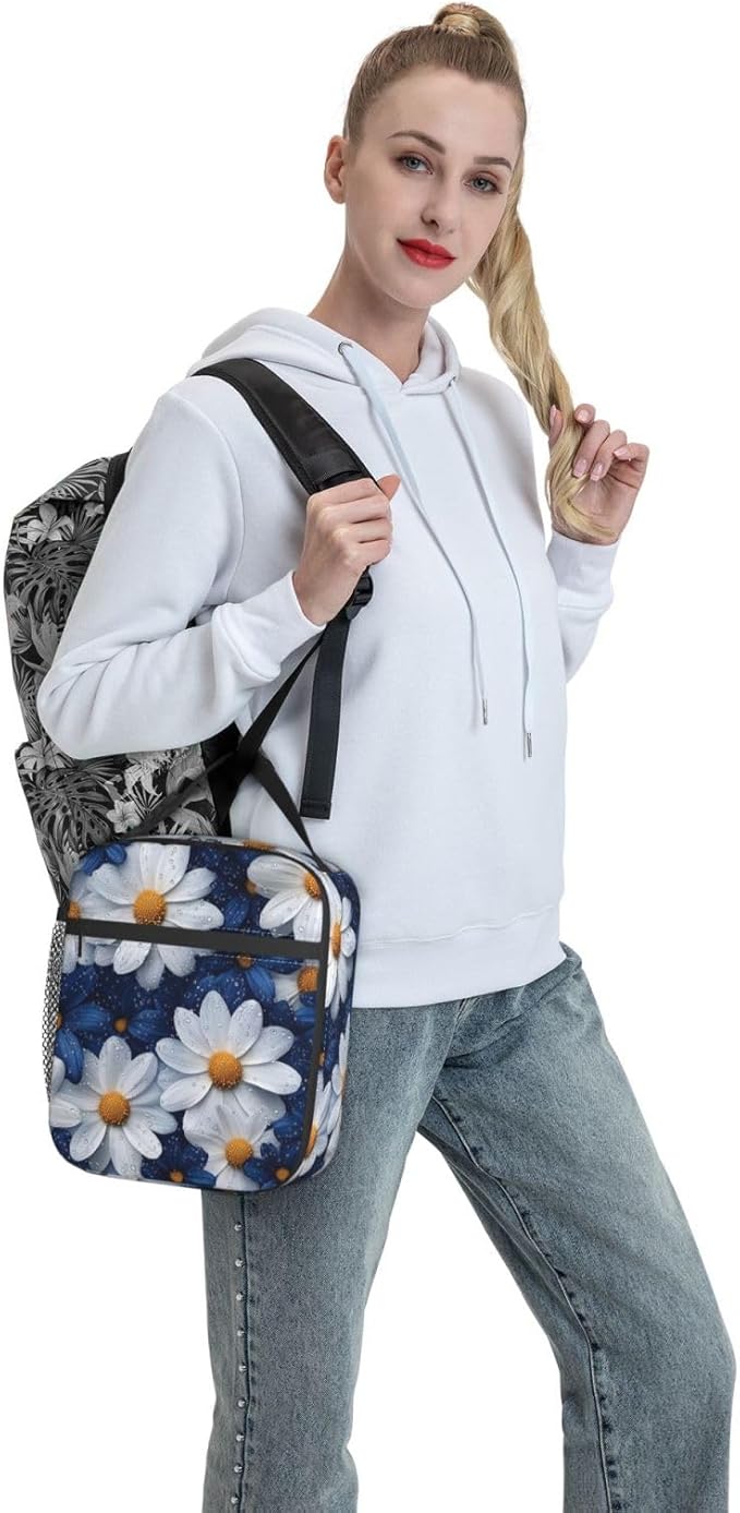 Daisy Insulated Lunch Box for Women Men Daisy Lunch Bag for Travel,or Fishing Polyester Daisy Lunch Box