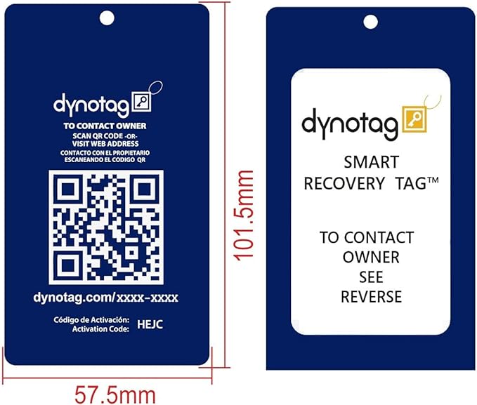 Dynotag® Web Enabled Smart Aluminum Convertible Luggage ID Tag + Braided Steel Loop, with DynoIQ™ & Lifetime Recovery Service (Sapphire Blue)