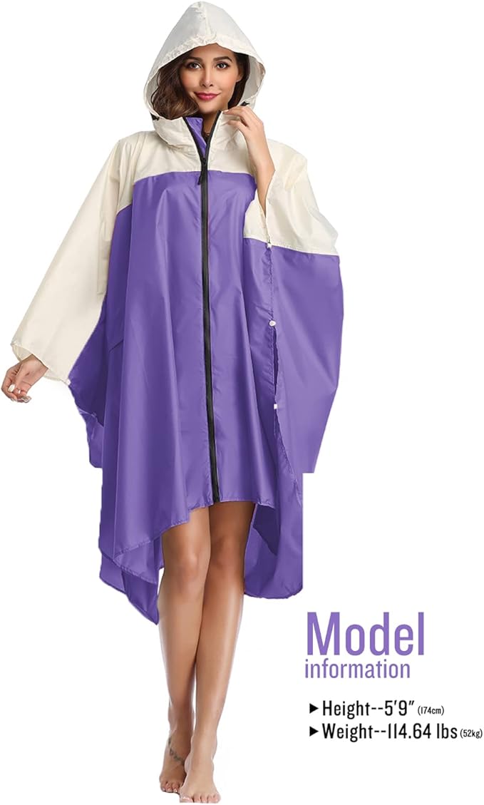 SaphiRose Unisex Rain Poncho Hooded Waterproof Raincoat for Adults Women