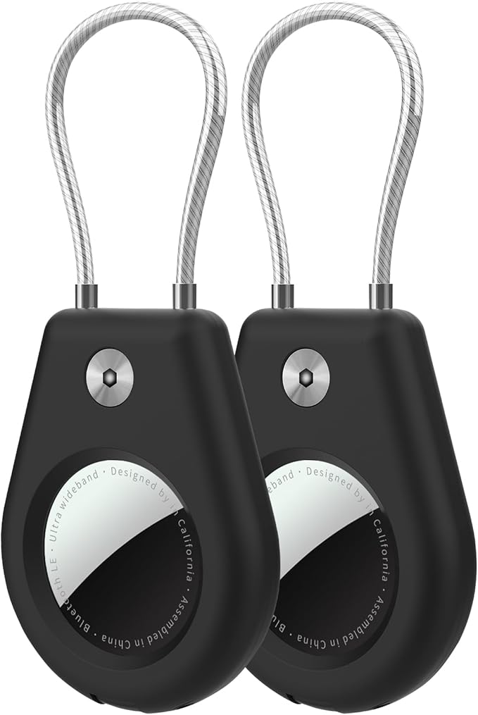 2-Pack Protect Case Compatible with Apple AirTag, Secure GPS Tracker Holder with Wire Cable Shockproof & Anti-Theif Suitable for Keychain, Keys, Luggage, Bags and Kids Luggage, Bags