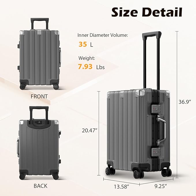 Krute Luggage Sets 2 Pieces 20 28 Inch Aluminum Frame Luggage With Wheels Hardside PC No Zipper Suitcase with USB Charger