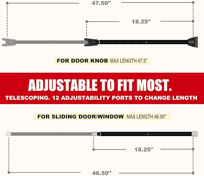 SECURITYMAN 2-in-1 Door Security Bar & Sliding Patio Door Security Bar (2 Pack) via Interchangeable Caps - Heavy Duty Iron Construction Door Stoppers Lock for Home, Apartment, Travel Hotel - Black