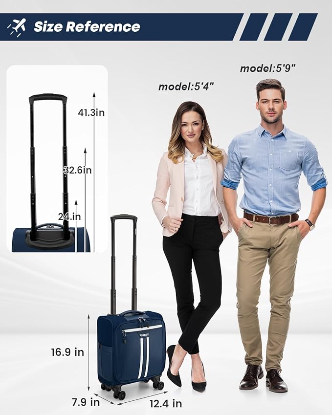 Gonex 16 inch Underseat Carry On Luggage with Spinner Wheels, Water Resistant PVC Wheeled Travel Bag Airline Approved, Softside Small Rolling Personal Item Suitcase for Men Women, Blue