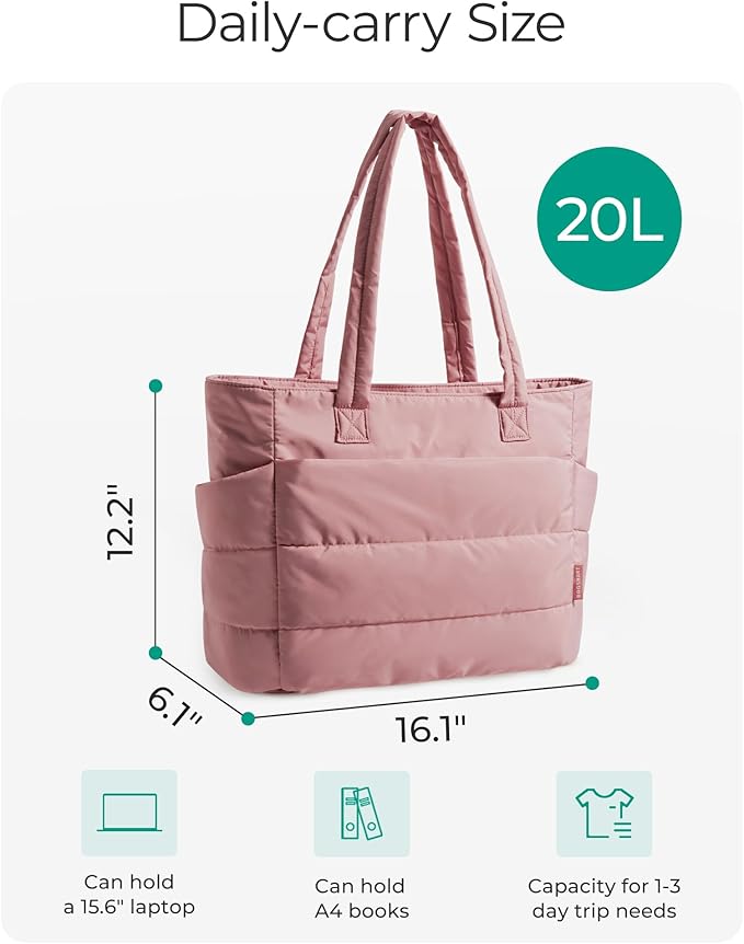 BAGSMART Tote Bag for Women, Lightweight Puffy Tote Bag with Compartments Shoulder Bag Handbag for Travel, Work, Gym,