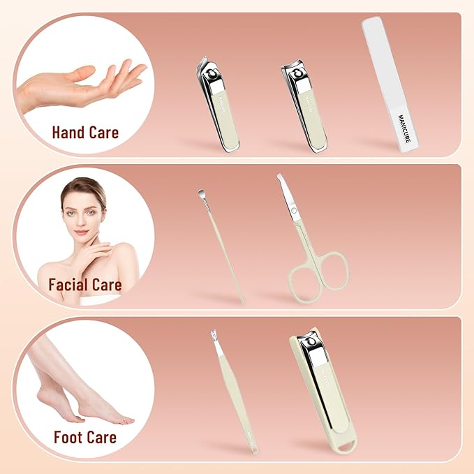 Nail Clippers Set 7 Pieces Stainless Steel Professional Grooming Kits, Fingernail and Toenail Clipper Cutters with Luxurious Travel Case Nail Care Tools Manicure Pedicure Kit