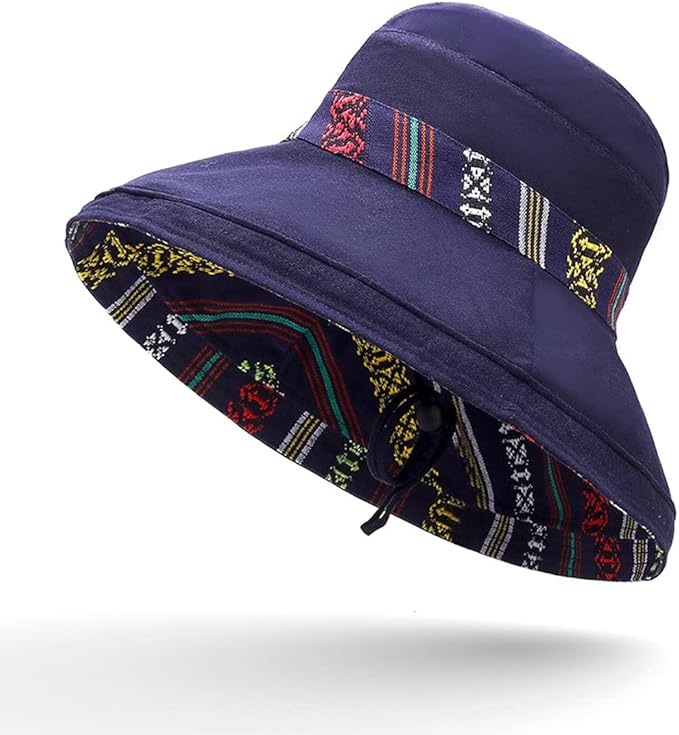 Women Wide Brim Sun Hats Metal Wired Edge Summer UV Protection Beach Fishing Hat for Hiking Garden Travel Chin Strap