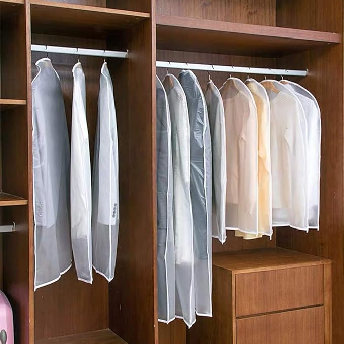 Garment Bag, Set of 12 Breathable PEVA Covers with Zipper, Dust-Free Clothes Storage for Wardrobe and Travel, White