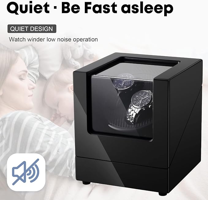 Uten Automatic Double Watch Winder Box, Luxury Wooden Storage Case for Mechanical Watch Winder with Quiet Motor 5 Rotation Mode, Black.