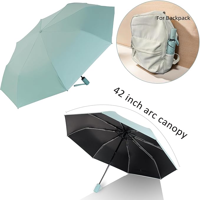 BAODINI Small UV Protection Travel Umbrella Compact for Rain and Sun UPF 50+ 41 inch Portable Umbrella for Women and Men