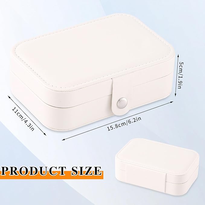 Travel Jewelry Box, PU leather Small Jewelry Organizer For Female Girls, double layer portable mini travel case for storing earrings, rings, necklaces.(Bright White)