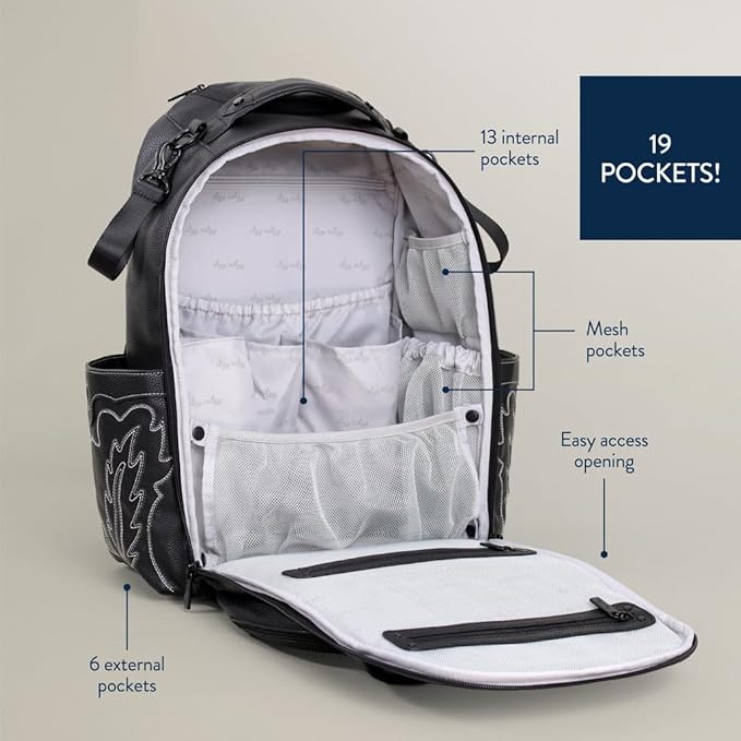 Itzy Ritzy Large Capacity Boss Plus Baby Backpack Diaper Bag Featuring 19 Pockets, Outlaw Black