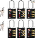 Forge Dual-Opening: Key or Combination Access Lock, TSA Approved Locks for Luggage, Pelican case, Travel, Gym, School, Stainless Steel Shackle.(Black 6 Pk)