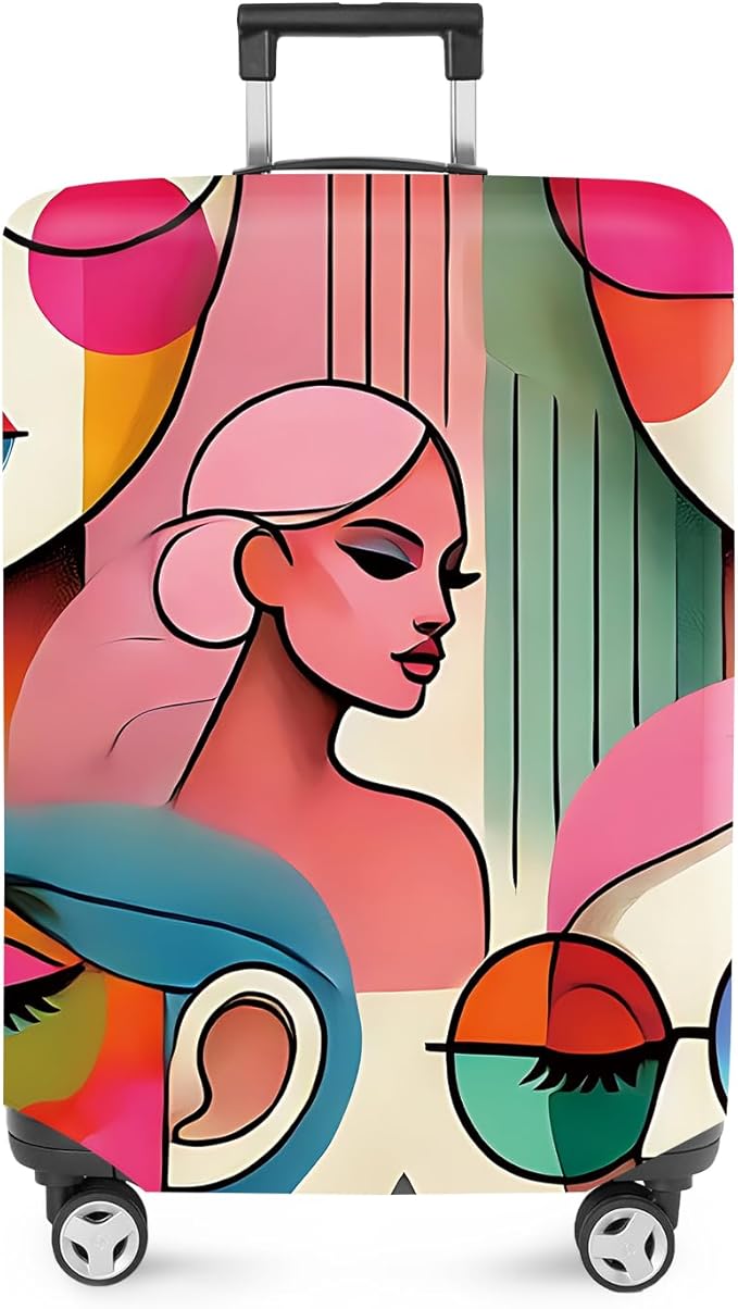 ANNA QUEEN Modern Art Fashion Luggage Cover, Stylish Abstract Woman Suitcase Protector, Washable, Stretchable Travel Sleeve for 28-30 Inch Luggage, Trendy, Colorful Design