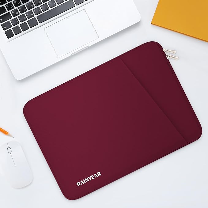 RAINYEAR Laptop Sleeve Case with Front Pocket, 13.3 Inch Protective Portable Case Briefcase Laptop Bag Cover Compatible with MacBook Air/Pro 13-13.3 inch, MacBook Pro/Max 14 inch, Red