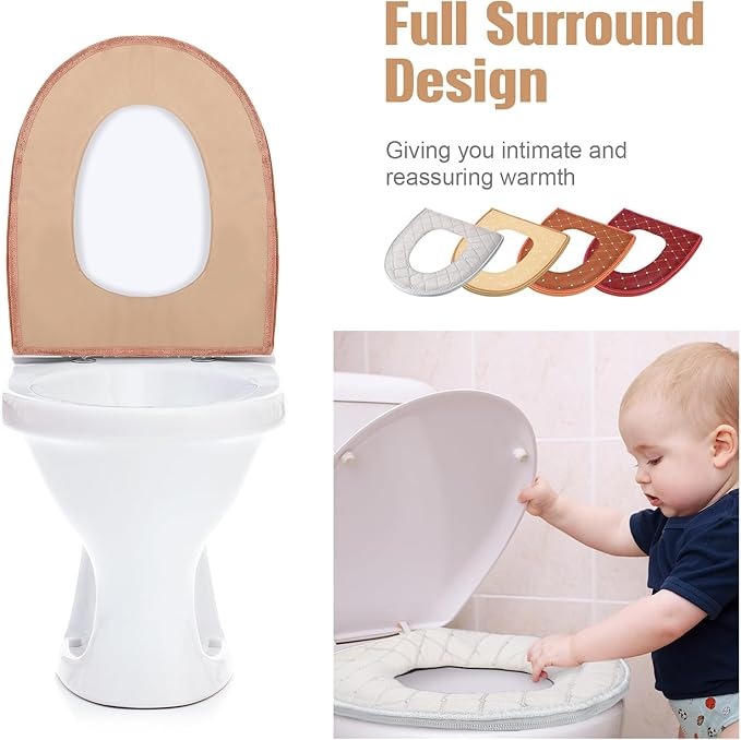 Riakrum 4 Pcs Toilet Seat Covers Pads for Bathroom Comfortable Toilet Seat Cushion Cover Soft Thicker Warmer Washable Pad with Zipper Home Reusable(Cute,Yellow, Red, Gray, Orange)