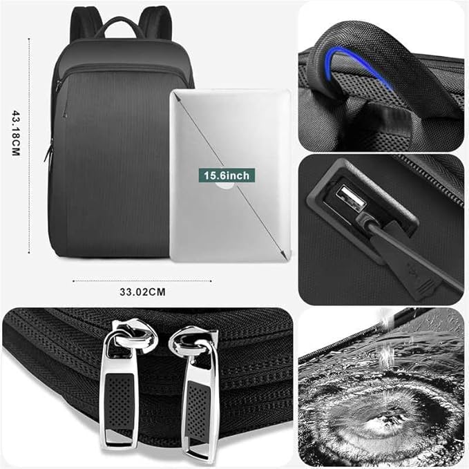 ZINMARK Slim Expandable 15 15.6 16 Inch Laptop Backpack Anti Theft Travel Business Durable Computer Bag, Multipurpose Large Capacity Daypack for Men And Women,Black