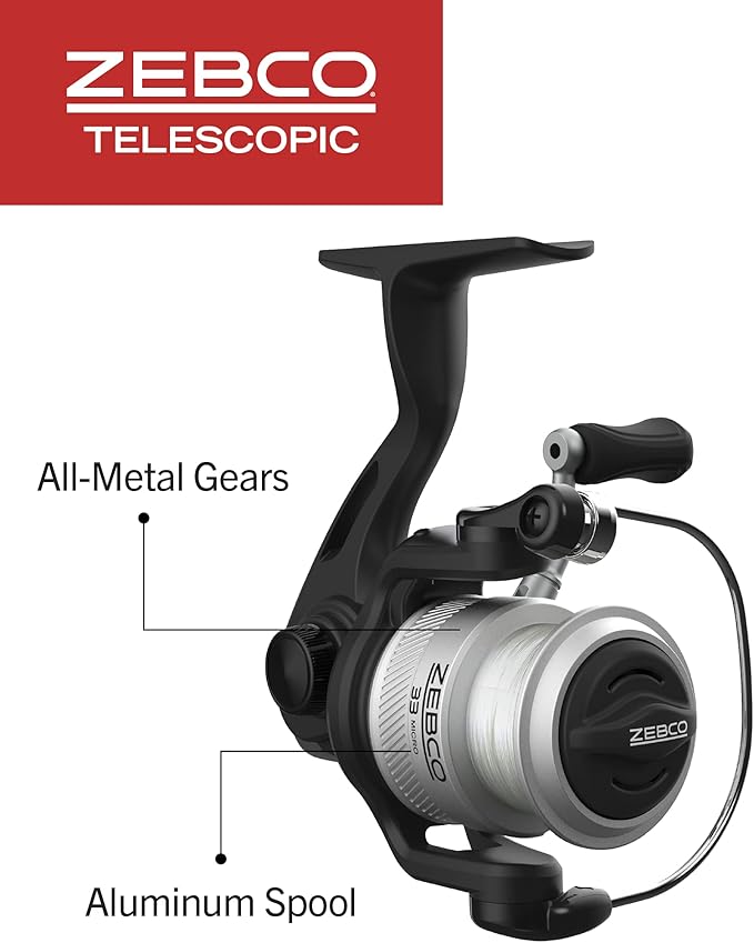 Zebco 33 Spinning Reel and Telescopic Fishing Rod Combo