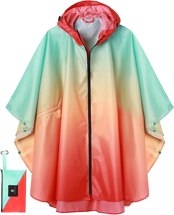 SaphiRose Rain Poncho Jacket Coat Hooded for Adults with Pockets