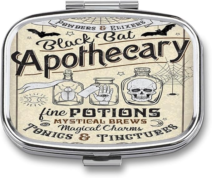 Metal 2 Compartment Pill Organizer Travel Friendly Portable Compact Pill Box Cute Pill Case to Hold Vitamins,Fish Oil,Supplements,Meds,Tablet for Purse,Pocket. (Apothecary)